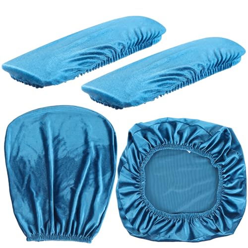 Tallew 4 Pcs Office Chair Covers Set Computer Universal Protective Stretchable Chair Seat Covers Desk Armrest Slipcovers Pads Office Cushion Backrest for Rotating(Sapphire) - color: Sapphire