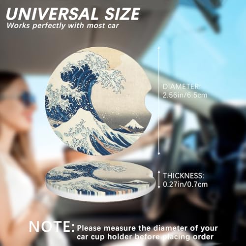 2 Pack Car Cup Holder Coasters Absorbent Ceramic Coaster for Cup Holders Fashion Car Interior Accessories for Men Drink Coaster for Women The Great Wave Off Kanagawa - color: The Great Wave Off Kanagawa