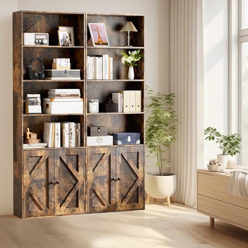 Bookshelf, 6-Tier Floor Bookcase with 2 Bottom Doors, 9.29"x23.62"x70.86", Storage Cabinet Bookshelves for Home Office, Living Room, Bedroom-Brown - color: Vintage Brown