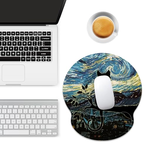Ergonomic Mouse Pad with Wrist Support,Aesthetic Black Cat Mouse Pad with Wrist Rest,Relieve Wrist Pain Mousepad Non-Slip Rubber Base,Cute Mouse Pads for Desk,Computers,Laptop,Office,Accessories - color: Aesthetic Black Cat