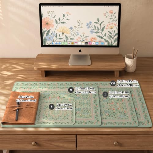 iCasso Aesthetic Flower Mouse pad for Laptop, Desk Pad Mat, Desk Matt for Desktop 13.7"x23.6", Anti-Slip Mousepad with Stitched Edges for Laptop Computer Keyboard(Light Green) - color: Light Green, size: 23.6L x 13.7W inches