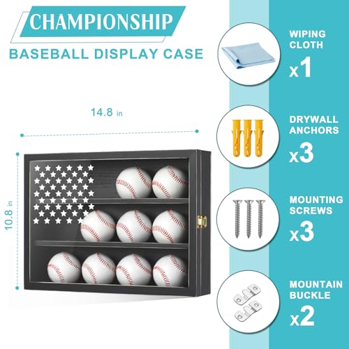 GYaozii Retro Baseball Display Case 12 Balls UV Protection Wood Frame | Retro Baseball Holder Shadow Box for HD Acrylic Front Wooden Frame for Collecting Autographed Balls Exquisite Souvenirs - size: 12 Retro Baseballs Case