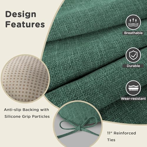 AddGrace Chair Cushions for Dining Chairs Set of 1 Kitchen Seat Cushions with Ties and Non Slip Backing Tufted Indoor Seat Pad for Kitchen Dining Room 18" x 17" x 3" Dark Green - color: Dark Green