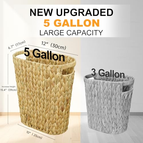 Coeusy Wicker Trash Can,Bathroom Trash Can,Water Hyacinth Wicker Waste Basket for Bathroom,Handwoven Narrow Small Waste Basket for Bedroom,Office,5 Gallon - size: 5 Gallon