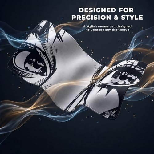 XL Anime Mouse Pad, Black and White Manga Eyes Desk Mat 31.5x15.7 in – Large Aesthetic Gaming Desk Pad with Non-Slip Rubber Base, Stitched Edges & Waterproof Cloth Surface - color: Anime, size: 31.5L x 15.7W inches