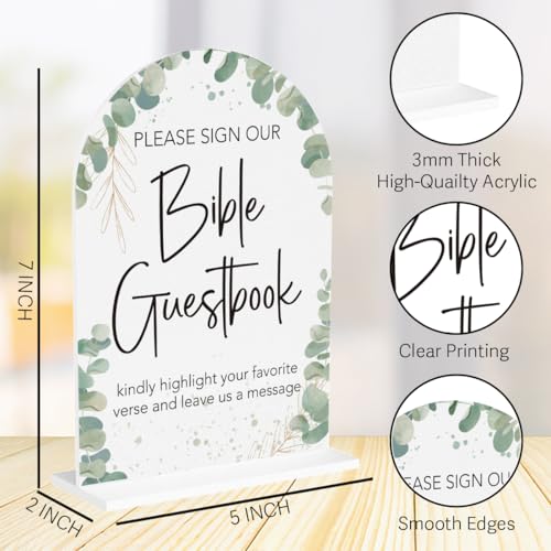 Boho Wedding Bible Guest Book Sign Our Bible Wedding Sign Acrylic Arch Wedding Bridal Baby Shower Welcome Table Signs for Ceremony and Reception Decor 7 x 5 Inches - color: Bible