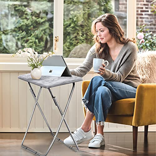 Garden 4 you Tv Trays, Folding Tray Table, Dinner Tray Table with No Assembly Required&Sturdy, Foldable Snack Eating Trays Table for Living Room, 15 x 18.9 x 26 in(White Marble,1PC) - color: White Marble, size: 1pc