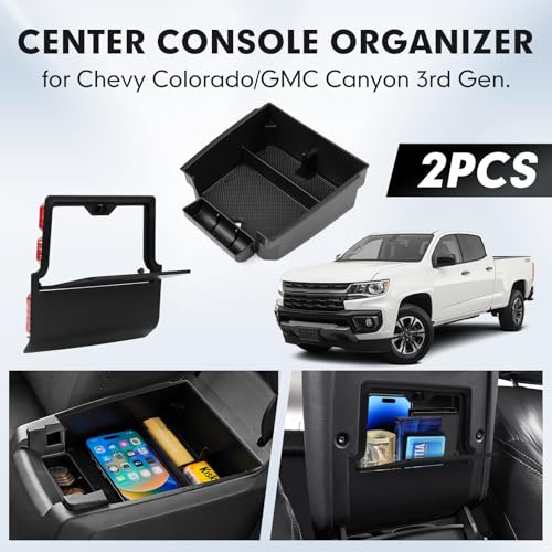 Autorder 2PCS Center Console Organizer for 2023-2026 Chevy Chevrolet Colorado/GMC Canyon Accessories Armrest Storage Box Hidden Storage Box Center Console Insert Tray with Anti-Slip Mat - color: 2023-2026 Chevy Colorado/GMC Canyon 2PCS