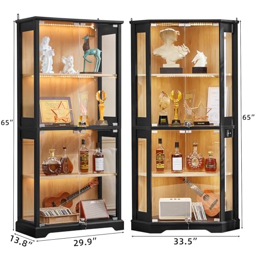 LELELINKY Farmhouse Glass Display Cabinet Set of 2 with Doors, Corner Curio Cabinet for Collectibles, Wooden Display Cabinets for Home, Office, Living Room, Corner, Black - color: Black, size: Set B