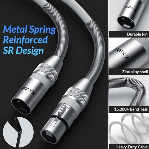 Kxable XLR Microphone Cable 1 FT, XLR Male to Female Balanced Mic Cable, 3-Pin Shielded Speaker Cord, Zinc Alloy Connectors, 22AWG Pure Copper, Metal Spring SR, Recording Studio, Podcast, White - color: White, size: 1FT