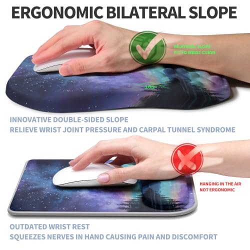 Ergonomic Raised Mouse Pad Wrist Support with Bilateral Slope Memory Foam Mousepad for Wrist Rest and Carpal Tunnel Pain Relief 11.8x7.9〃 Aurora Starry Night - color: Aurora Starry Night