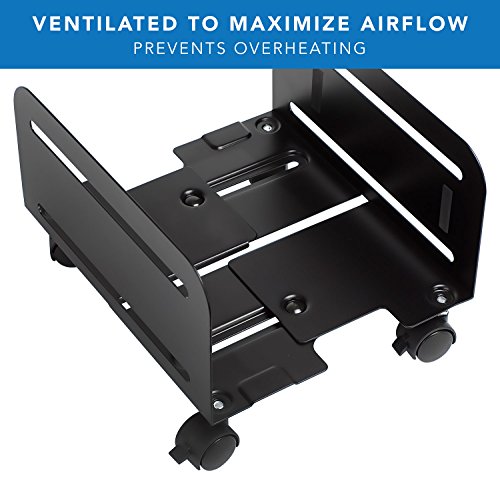 Mount-It! Computer Tower Stand, Adjustable PC Tower Cart with Lockable Caster Wheels, Heavy-Duty Steel Ventilated CPU Holder, 22 lbs, Fits 4.87-8.5 Inch Wide, for Floor Carpet Under Desk, Black