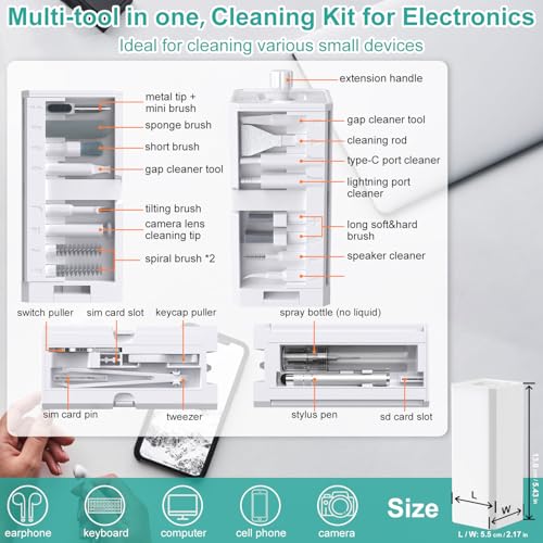 VICHYIE Keyboard Cleaning Kit with Brush, Computer Laptop Cleaner Kit, Phone Cleaning Tool, Multi-Function Cleaner Kit for Earbuds, Cellphones, PC, Screens, Camera Lens, Electronics Devices (White) - color: White