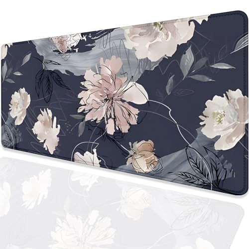 Watercolor Peony Desk Pad Mouse Pad,Floral Extended Large Gaming Mouse Mat with Stitched Edges,Non-Slip Waterproof Rubber Base Mousepad for Office Work Home Desk Mat(27.5X11.8 in) - color: Watercolor Peony