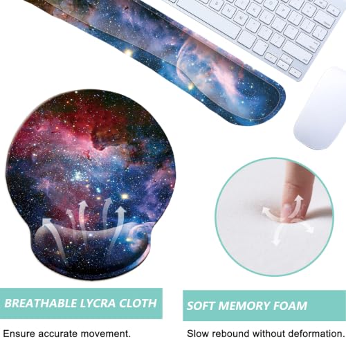 Keyboard Wrist Rest Pad Mouse Pad with Wrist Support Set of 3, Mousepad with Non-Slip Rubber Base, Ergonomic Memory Foam Mouse Wrist Cushion Support for Home Office Laptop Computer, Starry Sky - color: Starry Sky Colorful