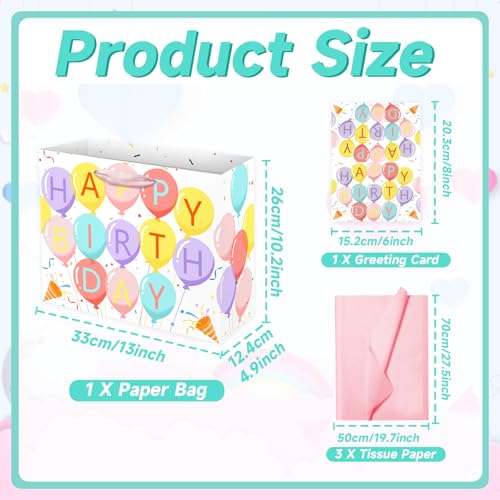 Woohookaka 13" Balloon Birthday Gift Bag for Women & Kids, Large Happy Birthday Party Supplies with Tissue Paper & Card, Premium Quality Gift Bag for All Occasions - color: Balloon1