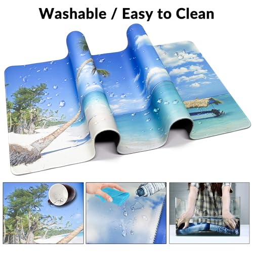 Large Gaming Mouse Pad with Coaster,Desk Matt for Desktop,Desk Mat-Sea | Desk Pad,XXL Cute Desk Mat Cover for Computer Keyboard Laptop Women Office Home Decor, 31.5'' x15.6'' - color: B4-Sunshine Sea