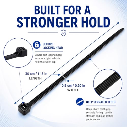Zip Ties 12 inch, 4000 Pack Heavy Duty Black Zip Ties with 120 lbs Tensile Strength, Self-Locking Nylon Cable Ties,Wire Ties for indoor and outdoor use - color: Black, size: 12"(4000 Pack) 120 Lb