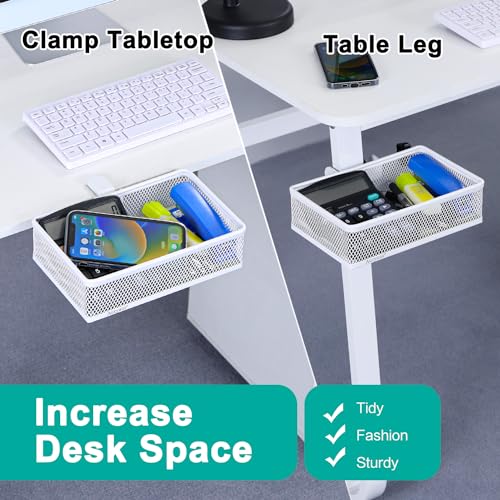 Under Desk Drawer Organizer - Clamp-On Above or Below Desk Mesh Drawer for Office Accessories, Storage Tray, and Desktop Organizer (White - Small) - style: White - Small