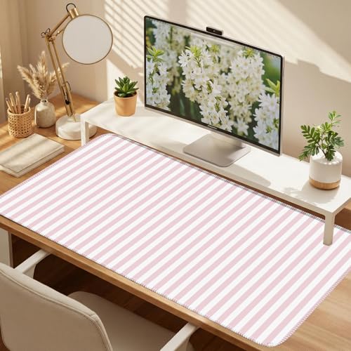 Light Pink Striped Desk Mat Cute Pastel XXL Large Gaming Mouse Pad Desk Pad Kawaii Cozy Aesthetic Keyboard Laptop Computer Mat Home Office Decor for Women - color: A1- Pink