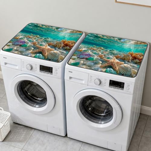Nuxovilar Underwater Ocean Starfish Dryer Cover for the Top, Non-slip Washer & Dryer Protector, 23.62"x19.68" Dust-proof Washing Machine Mat, Diatom Mud Polyester Dryer Top Pad for Laundry Room - color: Yhd16881