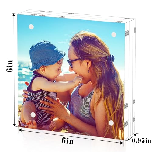 HELPLEX Acrylic Frame, 5 Pack 6x6 Acrylic Picture Frames, 24mm Thicker Square Frameless Clear Double Sided Magnetic Frame, Free Standing Desktop Display - size: 6x6(5 PACK)