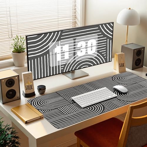iCasso Black Desk Mat, Large Mouse Pad for Desk, Anti-Slip Big Mousepad with Stitched Edges, Computer Pad for Desktop - color: Line-Black