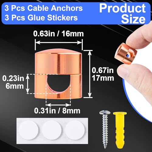 SmallCat 3 Sets Charger Holders for Cords, Rose Gold Color Adjustable Cable Anchor Holders, Adhesive Metal Cord Clips, Cable Management Wire Organizers for Desk, Office, Nightstand - color: Rose Gold Color,3sets, size: 3 Sets