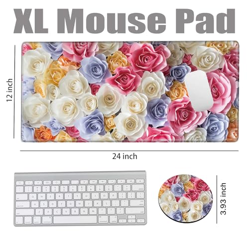 XL Mouse Pad Gaming Desk Mat for Desktop Extended Mousepad Pink Rose Desk Pad 24x12 Computer Mat Large Mouse Pads for Wireless Mouse Office Laptop Accessories Gift - color: Pink Rose, size: 24''X12''
