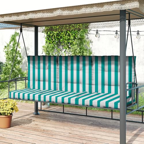 Outdoor Chair Cushions Set of 2, 42x21x4 Inch Patio Cushion for Dining/Rocking Chairs, High Back Soft Seat Pad with Ties, Fade-Resistant & Waterproof, Lake Blue White Stripes - color: Lake Blue White Stripes