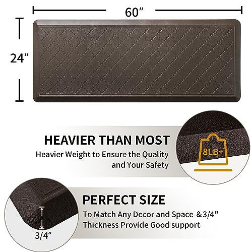 24 x 60 Inch Extra Support Anti Fatigue Comfort Kitchen Mat, Waterproof Long Kitchen Runner, Non-Slip Standing Desk Mat, Commercial Pads for Offices, Home, Garages (Barcelona Brown, 24'' x 60'') - color: Barcelona Brown, size: 60"L x 24"W x 0.8"Th