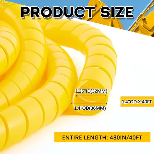 1 Pcs Spiral Wrap Cable Protector, Safe 1.25" Od x 40' Pre Cut Lengths Hydraulic Hose Protector Wrap to Avoid Wear and Extend Life for Hydraulic Pneumatic Hoses(Yellow) - color: Yellow, size: 1.25" Od X 40'
