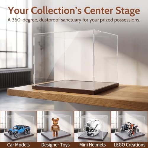 Clear Acrylic Display Box for Collectibles Action Figures Dollhouse 3-D Puzzle Basketball Mini-Helmet Model Cars Planes, with Dimmable LED Light Showcase - size: 11.22"x11.22"x11.22"