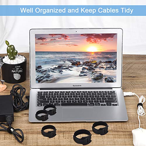 Nettbe Reusable Cable Ties, 60 PCS 8 Inches Adjustable Cord Straps Wire Organizer Cord Wrap and Hook Loop Cable Management - size: 8inches-60PCS