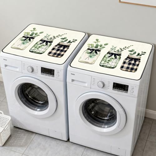 Nuxovilar Eucalyptus Plaid Dryer Cover for the Top, Non-slip Washer & Dryer Protector, 23.62"x19.68" Dust-proof Washing Machine Mat, Diatom Mud Polyester Top Pad for Laundry Room - color: YDE98659-B