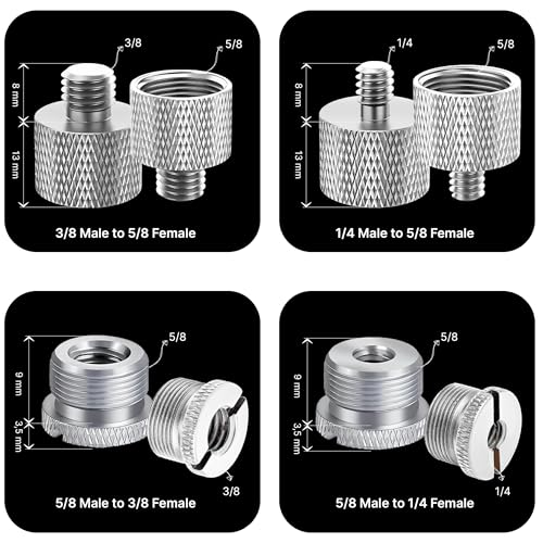IXTECH Mic Stand Adapter Set - 8 Piece Metal Tripod Adapter Kit - 5/8 Female to 3/8 Male & 1/4 Female to 5/8 Male - ADP02A Silver - color: 10 ADAPTER