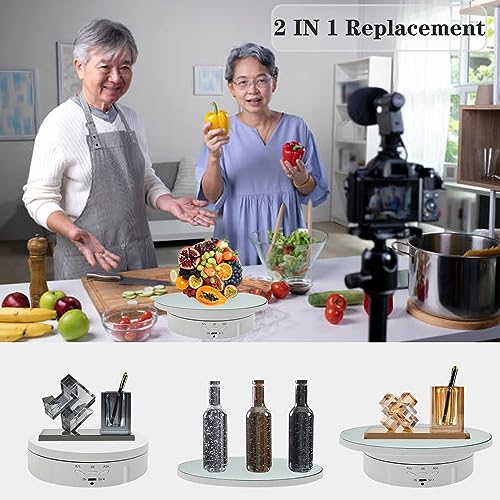 JAYEGT 3 in 1 Rotating Display Stand with 5.74/7.08/8.66 inch Replacement Mirror Cover,22lbs Load , 360 Degree Electronic Turntable for Photography Products Display (Mirror/3 in1 / White/ Remote Control) - color: White
