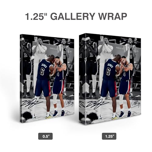NBA Canvas Wall Art Decor - LeBron James and Stephen Curry Team USA Basketball Print, Iconic Sleep Celebration Poster, Sports Wall Art for Game Room, Office, Gift for Basketball Fans 16x20 - color: LeBron James 02, size: 16"L x 20"W