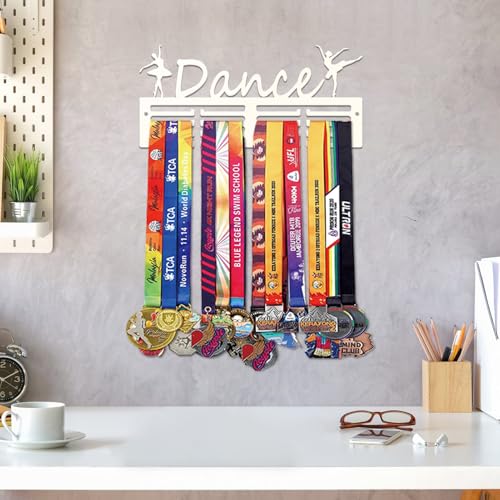 Resama Medal Hanger Holder Display Wall Rack Frame Shelf-Medal Hanger Awards Ribbon Soccer,Gymnastics,Holder Display Rack for 60 Medals - color: Dance White