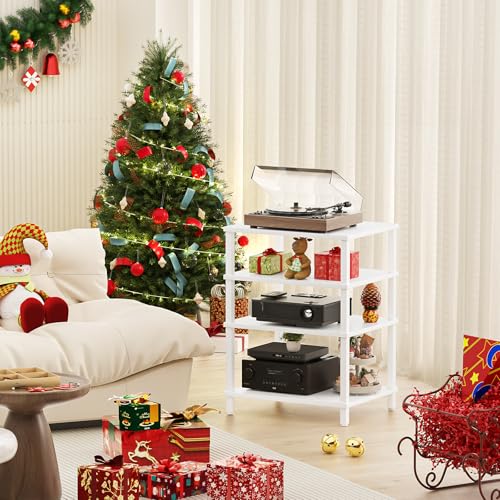 LELELINKY 4-Tier AV Media Player Stand, Stereo Stand, Modern Audio Shelf,Wooden TV Stand,Multifunctional Media Console Shelf, Suitable for Home, Conference Room, White - color: White, size: 4 Tier
