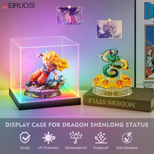 Shenron Clear Acrylic Display Case, LED Display Box Cases for Dragon Shenlong Statue, Dragon Balls & Figure with Holder Stand, Dustproof Protective Showcase - Kids Birthday Christmas - size: Dragon Display Case 9.25x9.06x9.25in