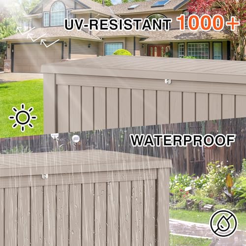 Outdoor Storage Box Waterproof, 180 Gallon Lockable Resin Deck Box Large, Patio Storage Bin for Pool Accessories Cushion Furniture, Garden Tools, UV-Resistant Outside Delivery Grey - color: Grey, size: 180 Gallon