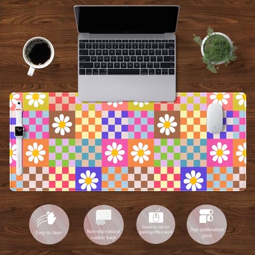 Pink Desk Mat Trendy Checkered Aesthetic Desk Pad Computer Large Mouse Pad Aesthetic Desk Accessories Office Gifts for Her Cute Keyboard and Mouse Pad Desk Computer Mat 31.5 X 11.8 in - color: D-pink Grid