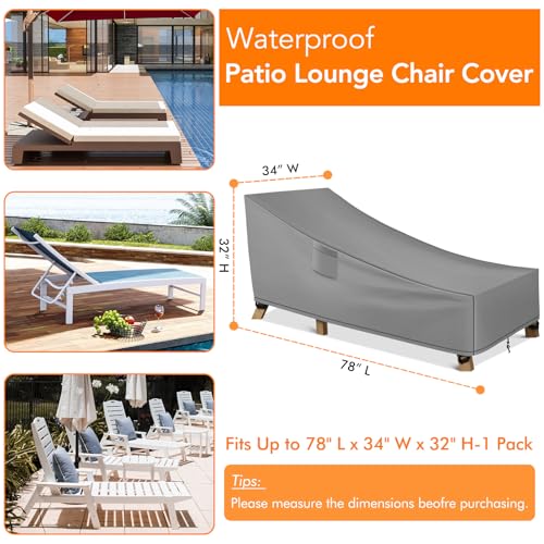 WLEAFJ Patio Chaise Lounge Cover Waterproof, Heavy Duty Outdoor Lounge Chair Covers, Durable Patio Furniture Covers, 78L x 34W x 32H inch - 2 Pack, Gray - color: Gray, size: 2 Pack-78L x 34W x 32H inch