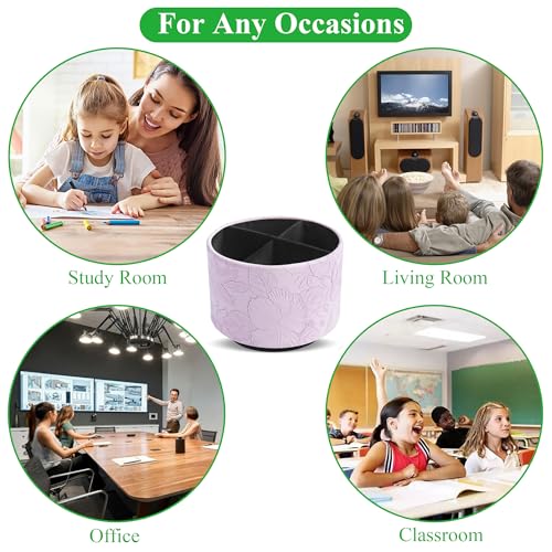 Round Leather Art Supply Organizer,Remote Control Holder,360 Degree Spinning,Multi-Functional Pencil Holder,4 Compartments Desktop Stationary Organizer(1-Carved Purple) - color: 1-Carved Purple