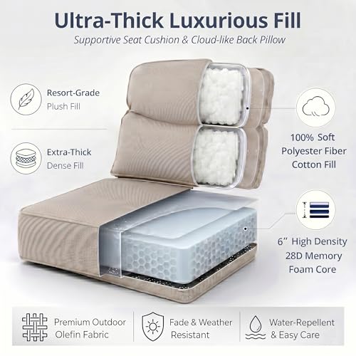 Outdoor Chair Cushions, High Back 6-inch Thick Cushions for outdoor furniture, Waterproof 22x24 Patio Chair Cushion, Replacement Couch Cushions, Include 2 Back & 2 Seat Cushions, Oatmeal Beige - color: Oatmeal Beige, size: 22"x24" High Back & Extra Thick