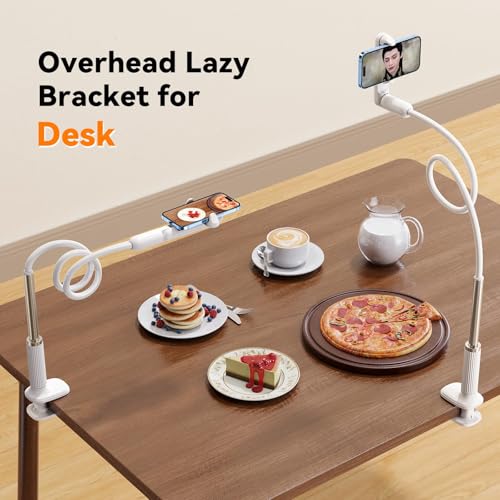 Gooseneck Phone Holder for Bed, Universal Cell Phone Stand with Clamp Mount, 900° Rotation Overhead Phone Mount with Flexible Long Arm for Bedside,Headboard,Desk (43.3 Inches Length) - size: 43.3 Inches Length