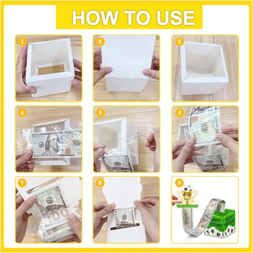 Soccer Ball Birthday Money Box for Cash Pull, Happy Birthday Boxes Gifts for Money Pull Out Card, 50Pcs Transparent Bags - color: Green