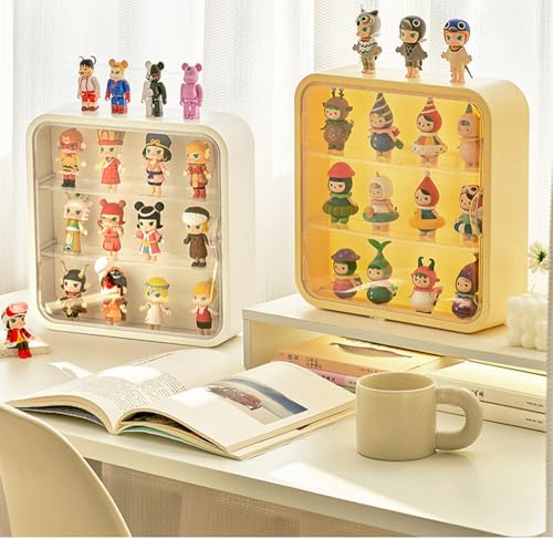 Display Case for Figures, Wall-Mounted Clear Dustproof Display Box with Magnetic Door and Shelf, Adjustable Doll Display Case for Collectibles Figurines Sonny Angels Pop Mart Mini Figures (White) - color: White