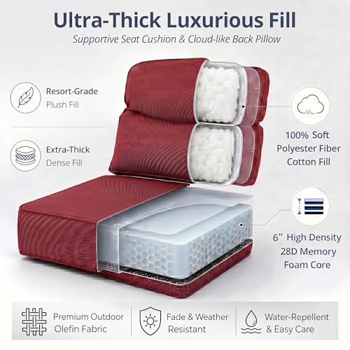 Outdoor Chair Cushions, High Back 6-inch Thick Cushions for Outdoor Furniture, Waterproof 22x24 Patio Chair Cushion, Replacement Couch Cushions, Include 2 Back & 2 Seat Cushions, Red - color: Red, size: 22"x24" High Back & Extra Thick